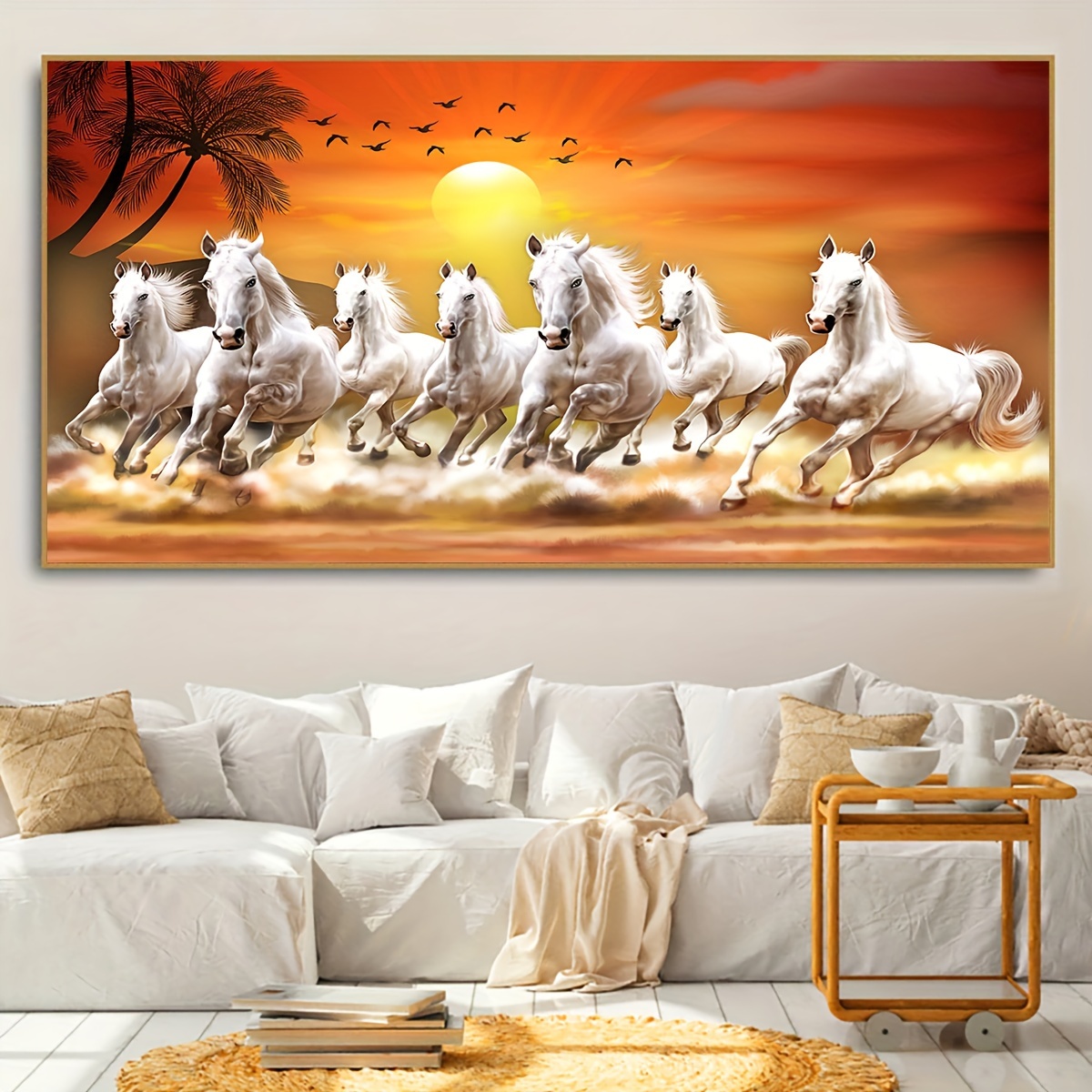 

1pc Unframed Canvas Poster, Modern Art, White Horse Poster, Ideal Gift For Bedroom Living Room Corridor, Wall Art, Wall Decor, Winter Decor, Room Decoration