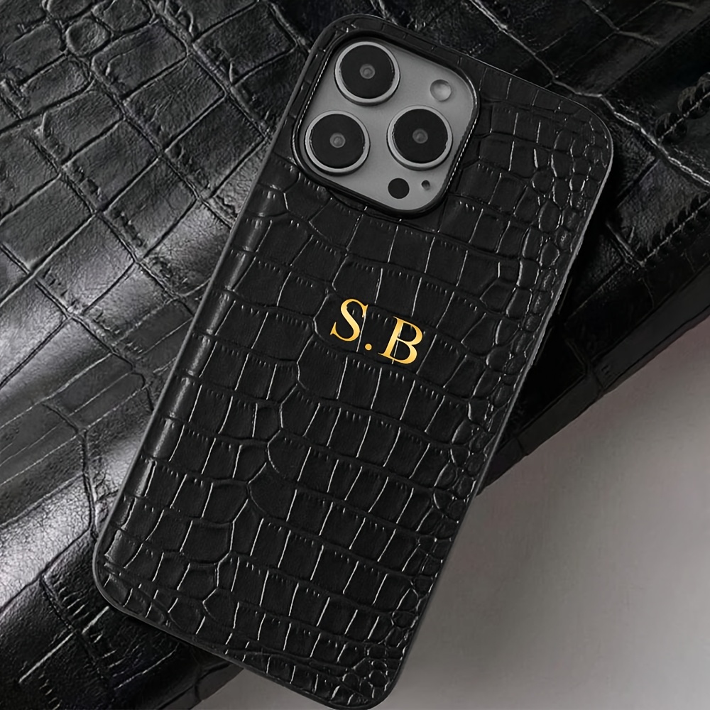 

Personalized Crocodile Pattern Phone Case For 15 14 11 Pro Max Customized Name Letters Engraved 3d Golden Hot Stamping Luxury Leather Case