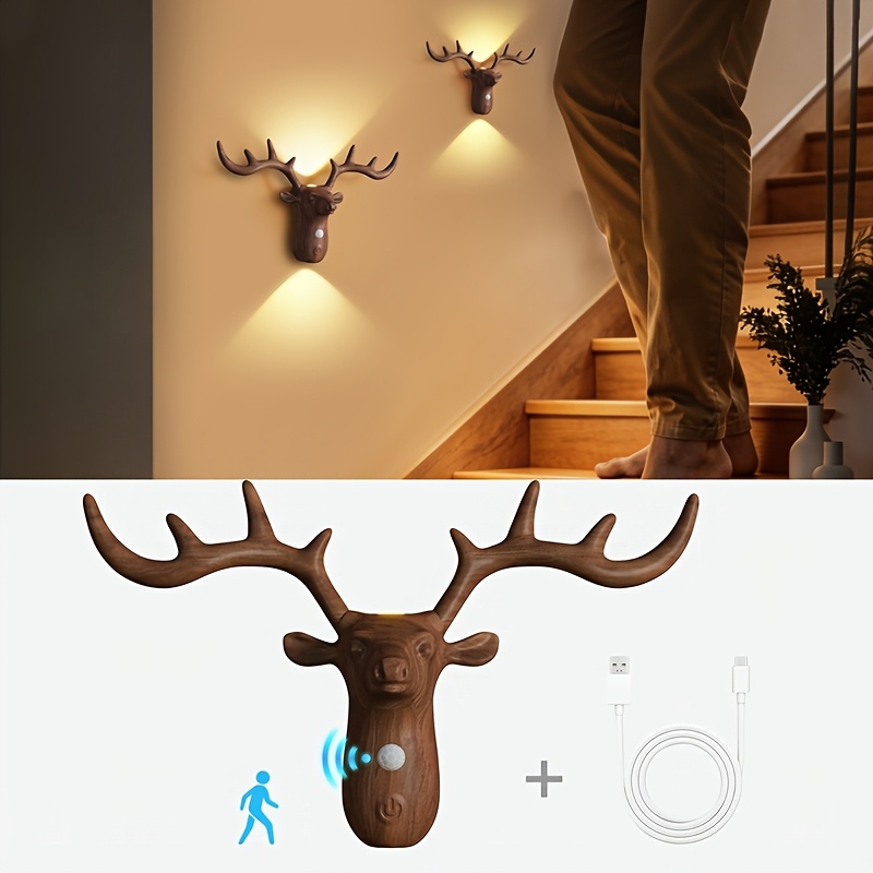 smart led deer wall lamp with touch dimming and motion sensor 1200mah usb rechargeable night light wireless magnetic wall light suitable for stairs porch   cabinets living room and bar cabinet Product details 5