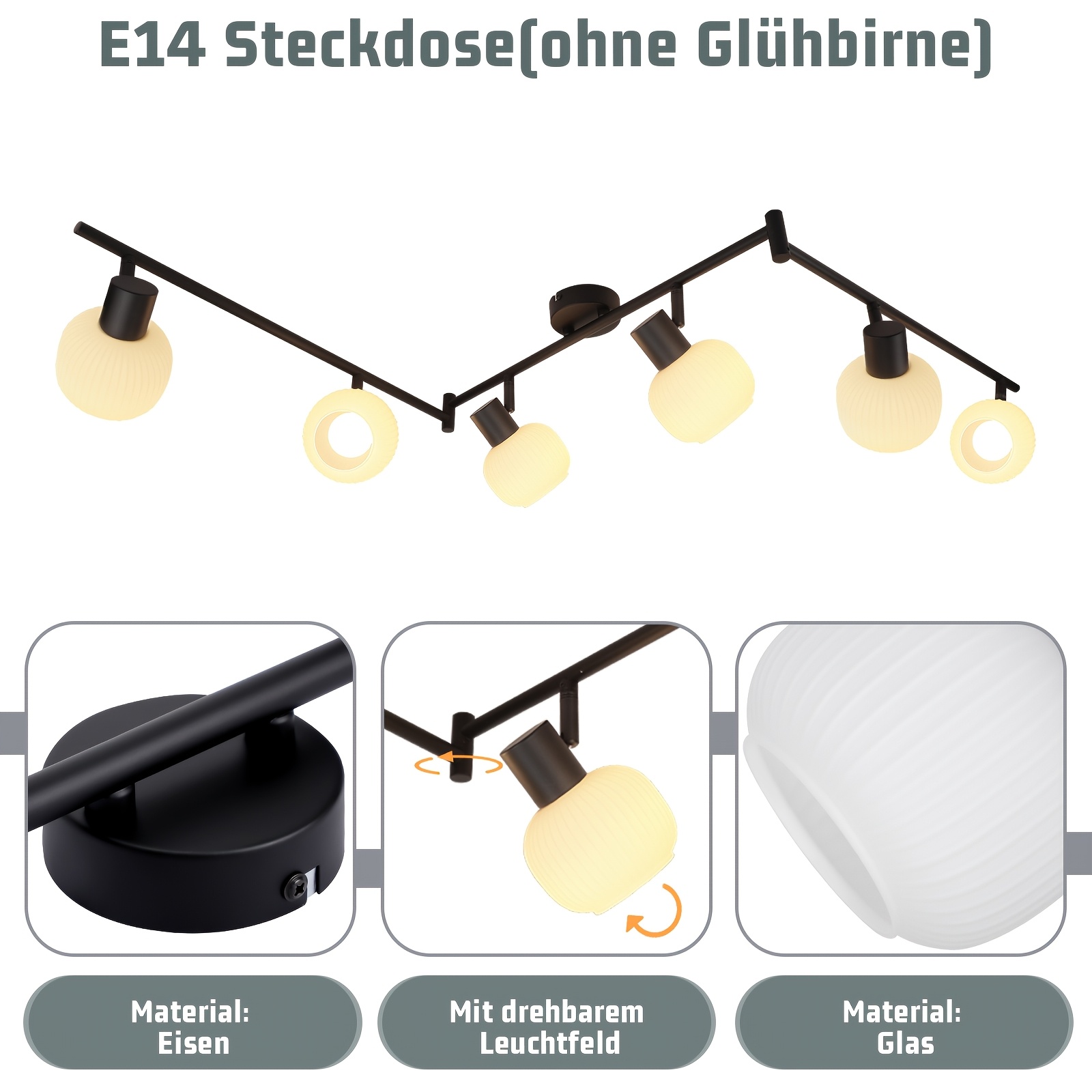 Image of 6-light Ceiling Spotlight Hallway Ceiling Light Black Indoor Vintage E14 Ceiling Spotlights Modern Glass 350 Degree Swivelling Spots For Bedroom Living Room (bulb Not Included)