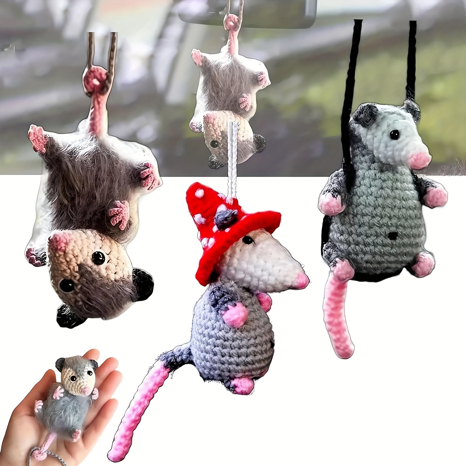 

1pc, Possum Car Charm - 2024 New Rearview Mirror Accessory Swinging Car Ornament, Cute Car Mirror Aesthetic Decor Hanging Pendant Accessories Things, Cool Car Dashboard Decorations