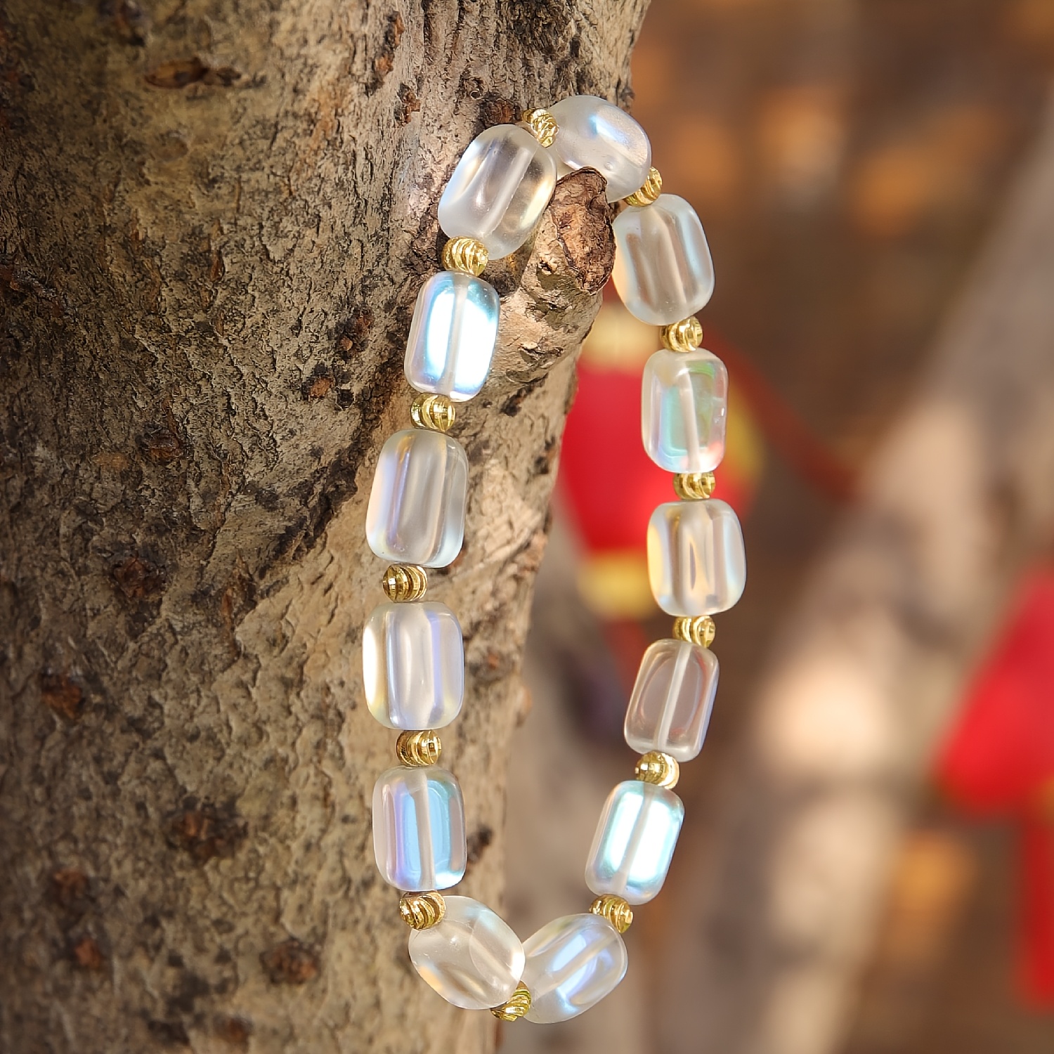 Unisex Minimalist Layered Moonstone Stretch Bracelet, June Birthstone