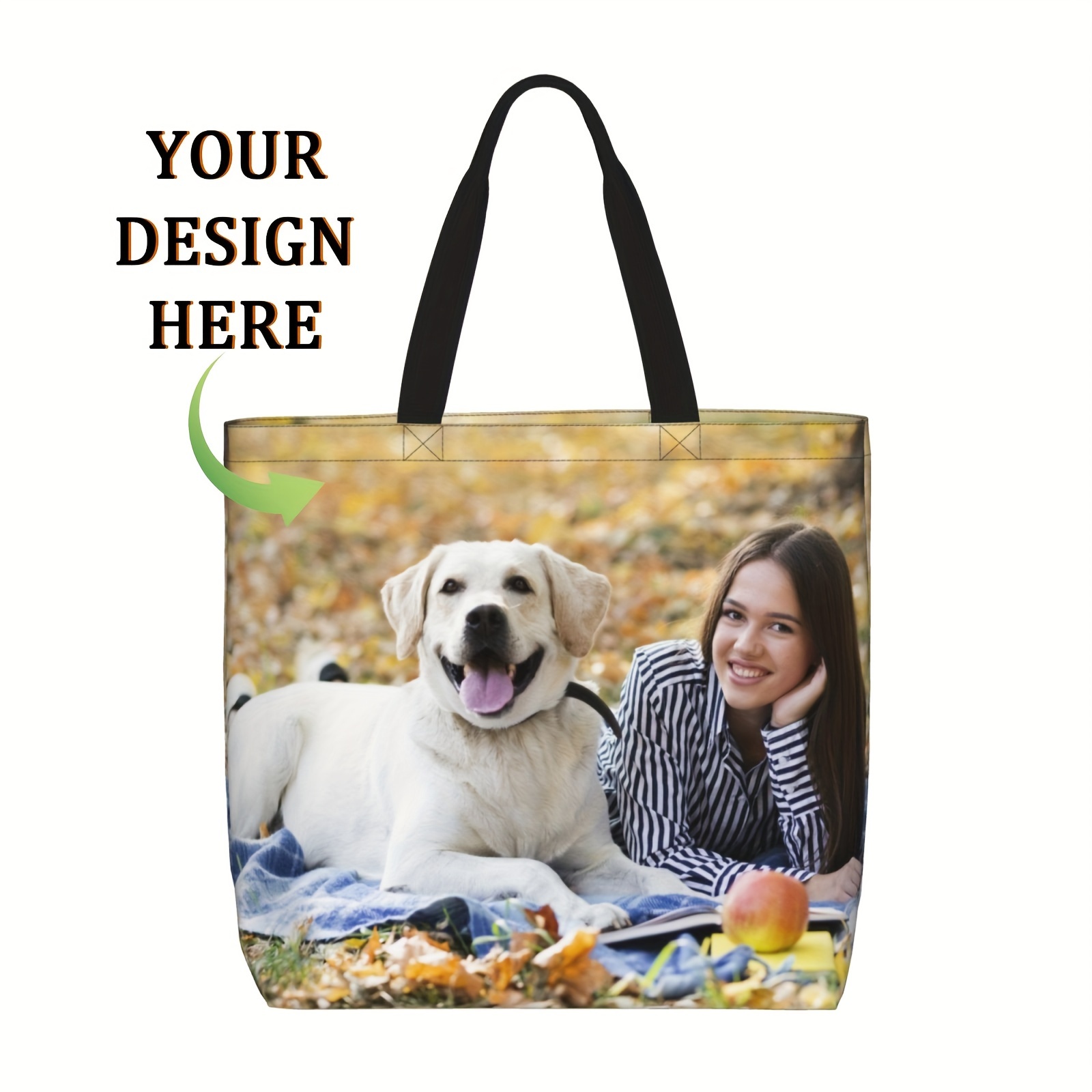 

Personalized Photo Tote Bag For Women, Polyester Shopping Bag With Dog Image, Customizable With Your Design, Reusable Grocery Bag With Zipper And Pockets, Foldable Beach Tote, Unique Gift Idea