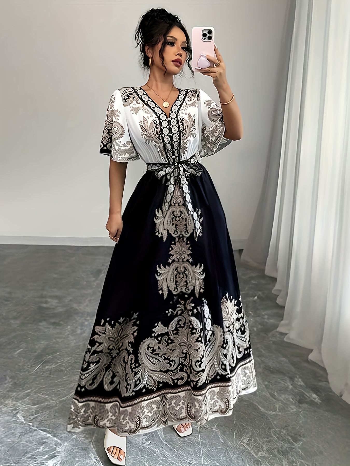 green emerald velvet dress Flolia 【Mourning Attire・Formal Attire】Gathered Shoulder Long Flare One-Piece Black Formal Formal Ceremony Graduation Ceremony Entrance Ceremony Enroll main image 0