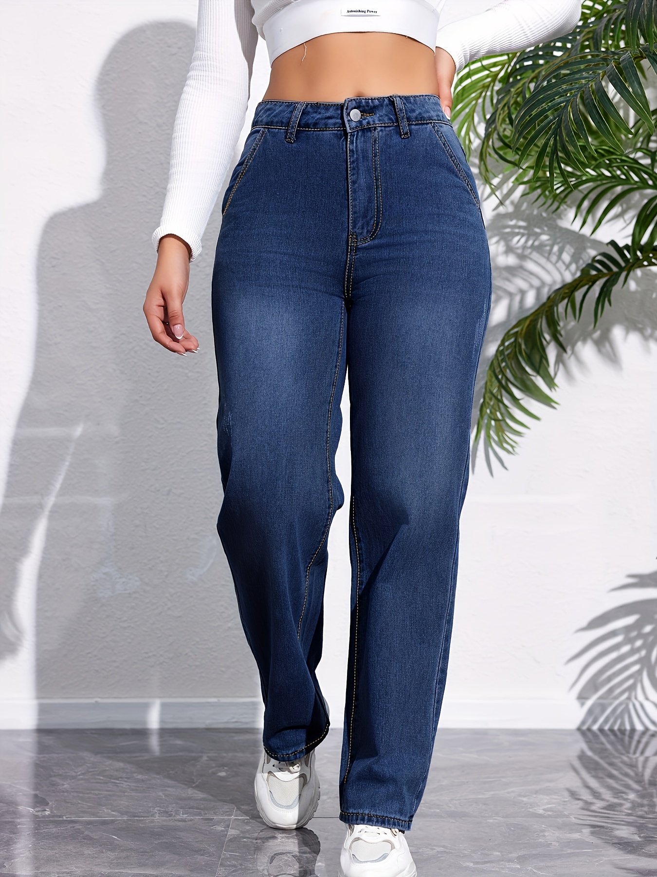 Double Button High Mom Jeans Light Washed Blue Slash - Temu South