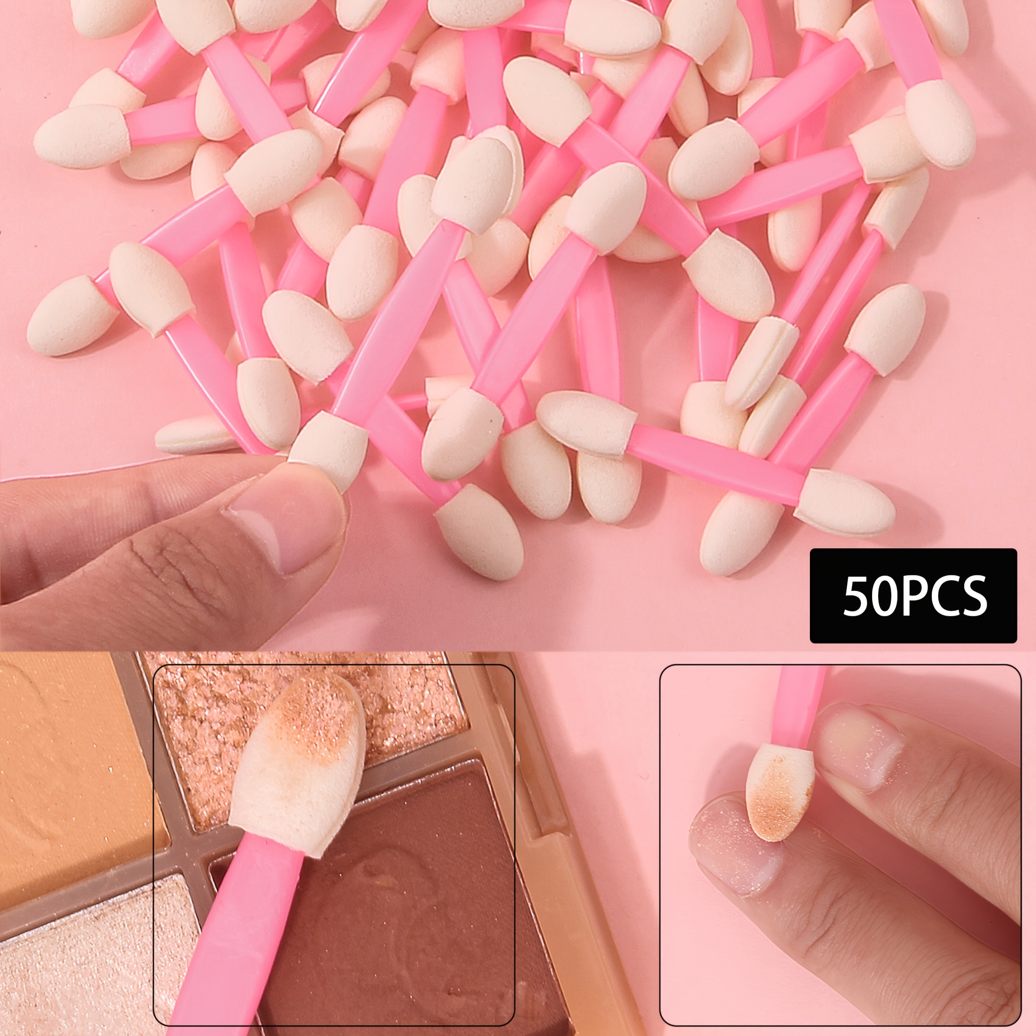 TEMU 50 Stück Nailart Pinsel Doppelseitig Chrom Pink Weiß Multifunktionale Nagelpinsel Nagelpuder Applikatoren Schwammstäbe Nagelzubehör