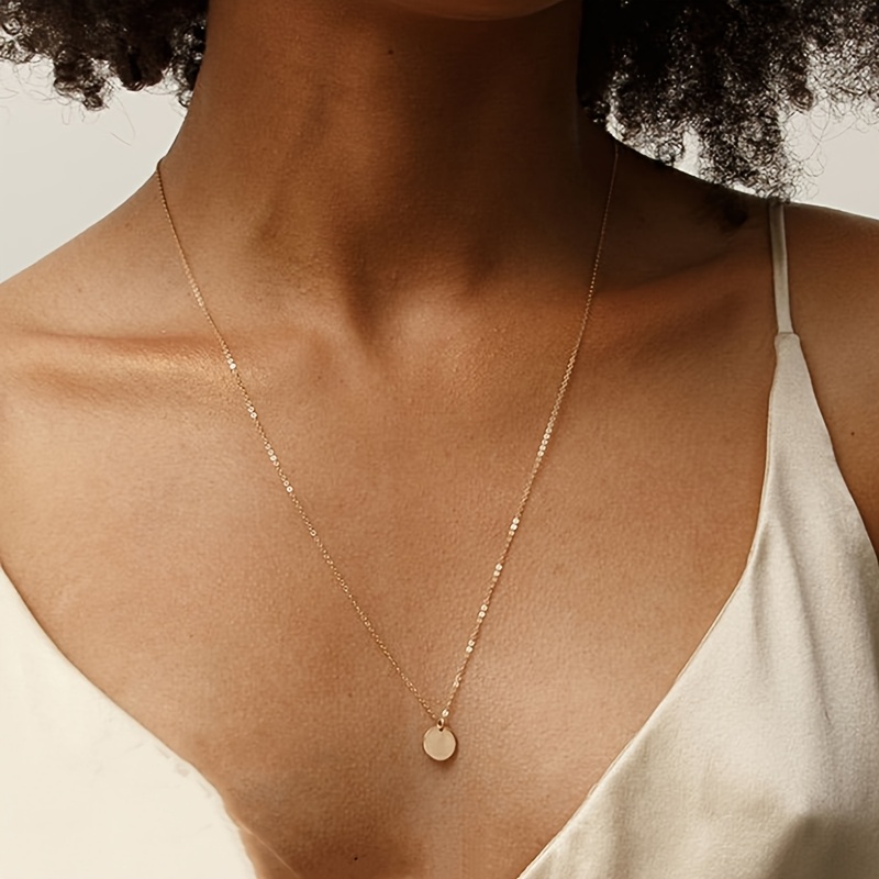 2pcs Double Layer Necklace Stainless Steel Round Pendant Short Chain
