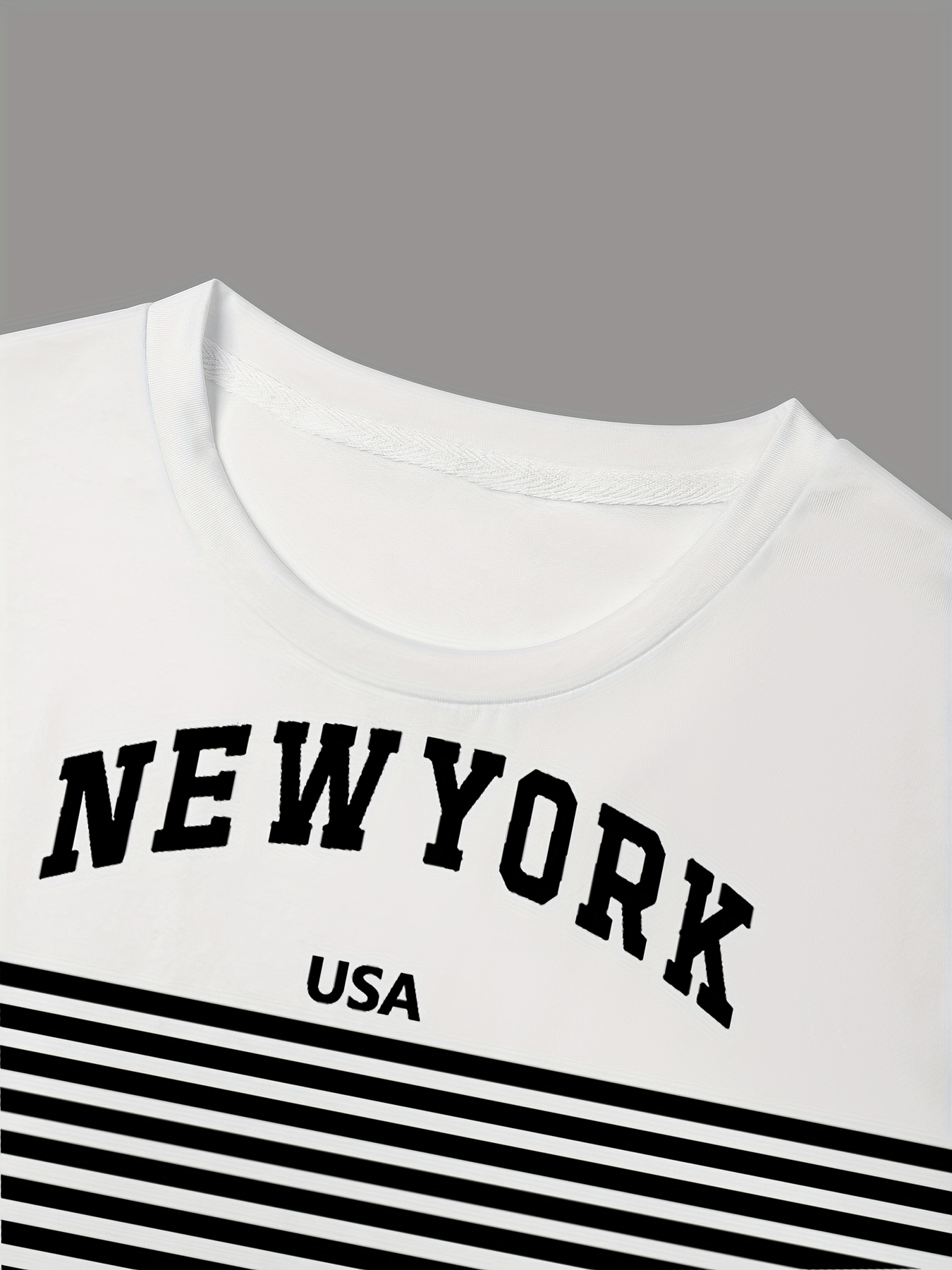 Men's New York USA 3D Print Striped T-Shirt - Casual Summer Sportswear, Oversized Red and White Short Sleeve Tee with Asymmetrical Stripes