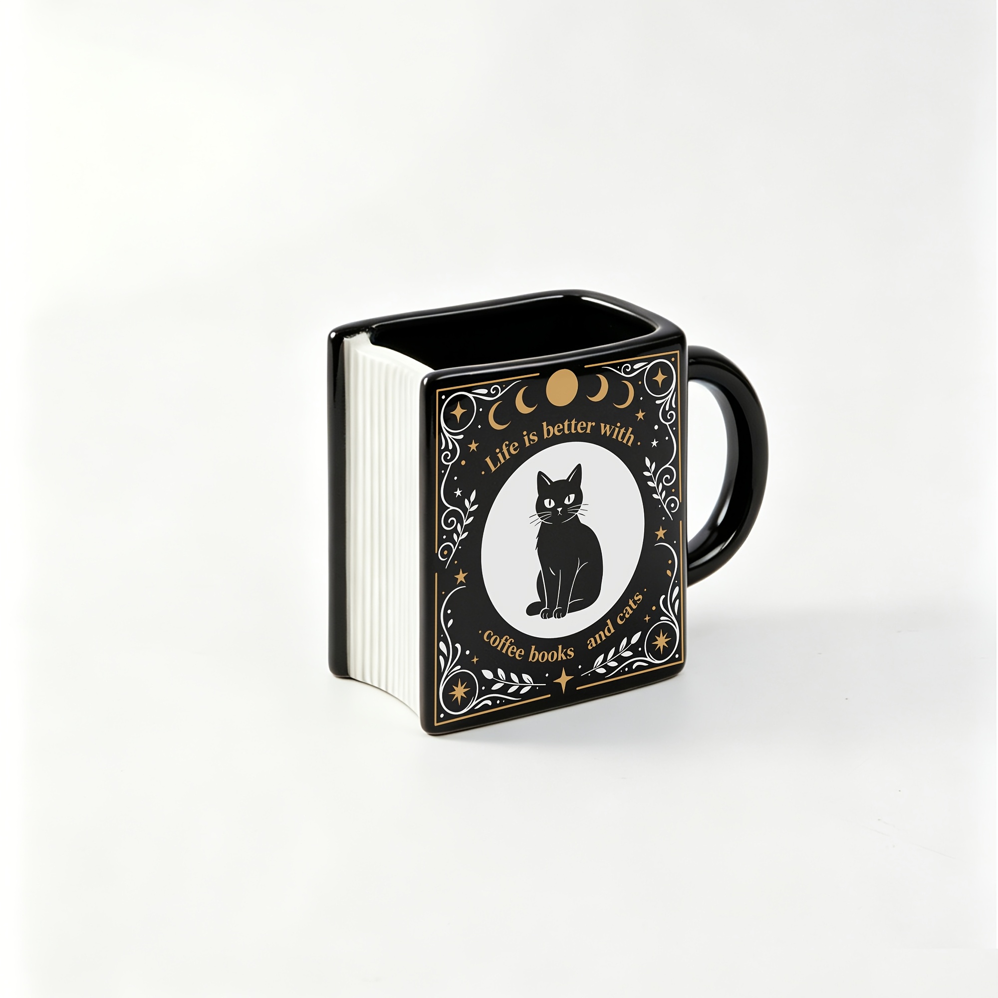 TEMU 1pc 290ml/9.8oz Creative Ceramic Cup, Book-shaped Coffee Mug. With" Better With Coffee, Books And Cats"design. Ideal For Matcha, Milk, Juice And