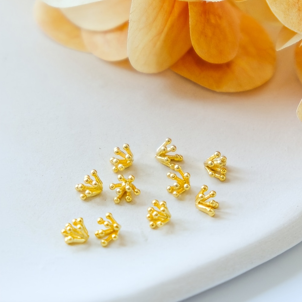 Image of 10pcs Set Of 24k Golden-plated Flower Hearts And For Handmade Polymer Clay Production, Flower Hearts And , Flower Additions, Polymer Clay