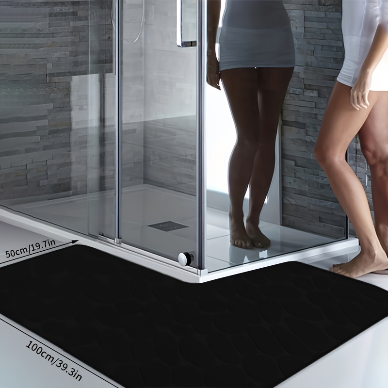 TEMU 1pc L-shaped Luxury Memory Foam Bathroom Floor Mat, Cobblestone Embossed Bath Mat, Absorption, Washable, Machine Washable, Quick-drying,