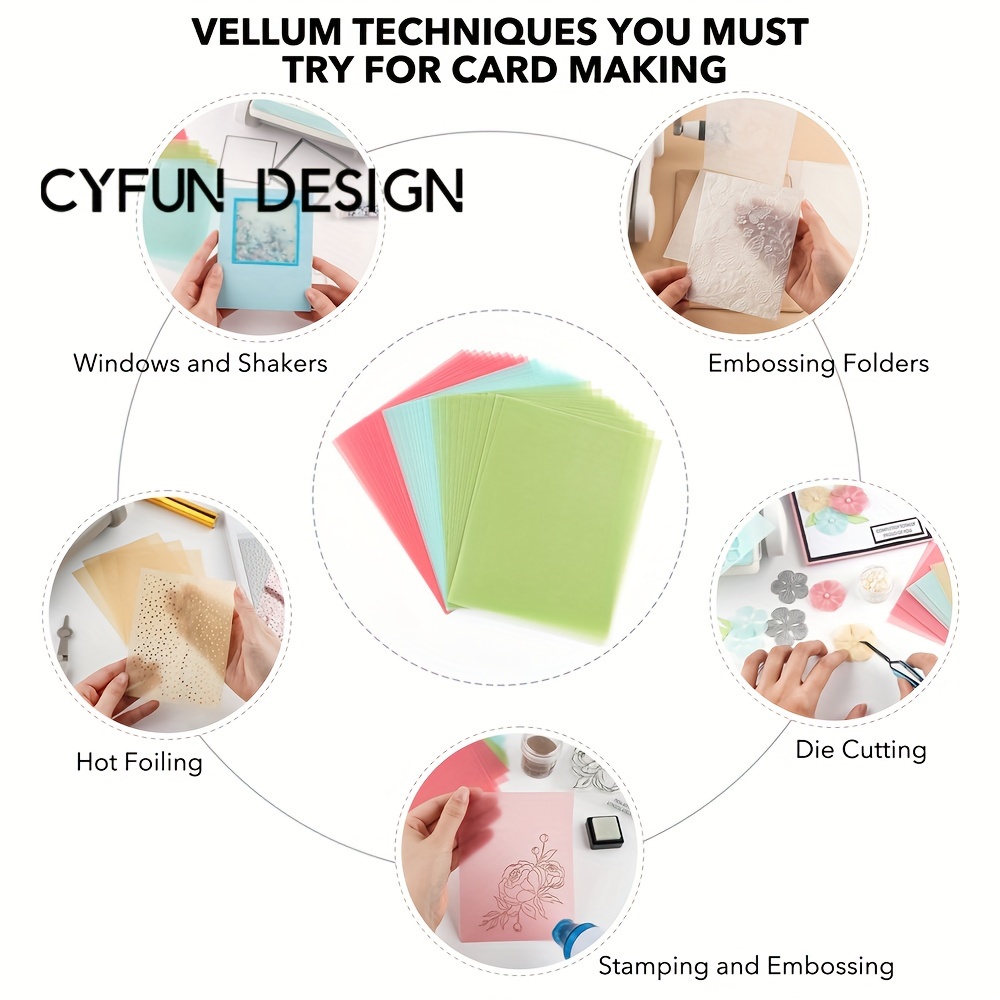 

Cyfun Design 30pcs Colored Golden/silvery Frosted Smooth Vellum Paper Sheets Heat Resistant Translucent Tracing Paper For Embossing Card Making