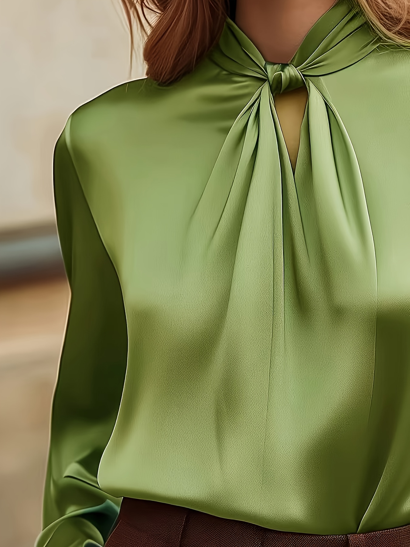 Summer Fashion Shirt Womens Elegant Satin Blouse Bow Detail