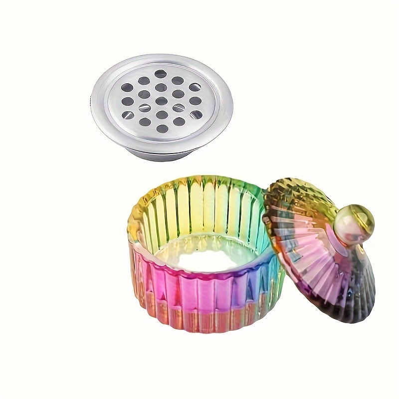 TEMU Crystal Glass Nail Art Dish With Lid - Acrylic & Powder Liquid Mixing Cup For Manicure And Pedicure Care
