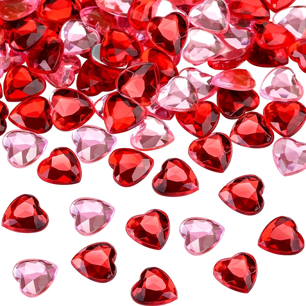 

300pcs Of 12mm Heart-shaped Crystals, 150pcs In Red/pink, Glitter Flat-bottomed Heart-shaped Rhinestones, Glitter Stone Acrylic Diamonds For Valentine's Day Wedding Decoration Diy Crafts