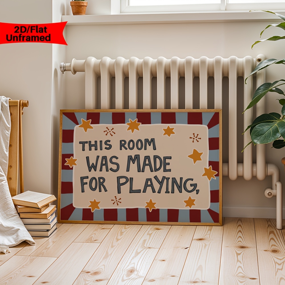TEMU 2d Flat, 2d Flat, Retro Style Carnival Theme Posters This Room Was Playing Canvas Prints Playroom Theme Wall Decor Canvas Art Print For Student