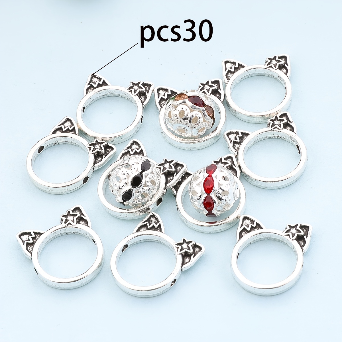 E-shop 30 Stück Niedliche Katzenförmige Perlenkappen aus Legierung als Zwischenperlen für Schmuck DIY Halsketten, Armbänder und Ohrringe -