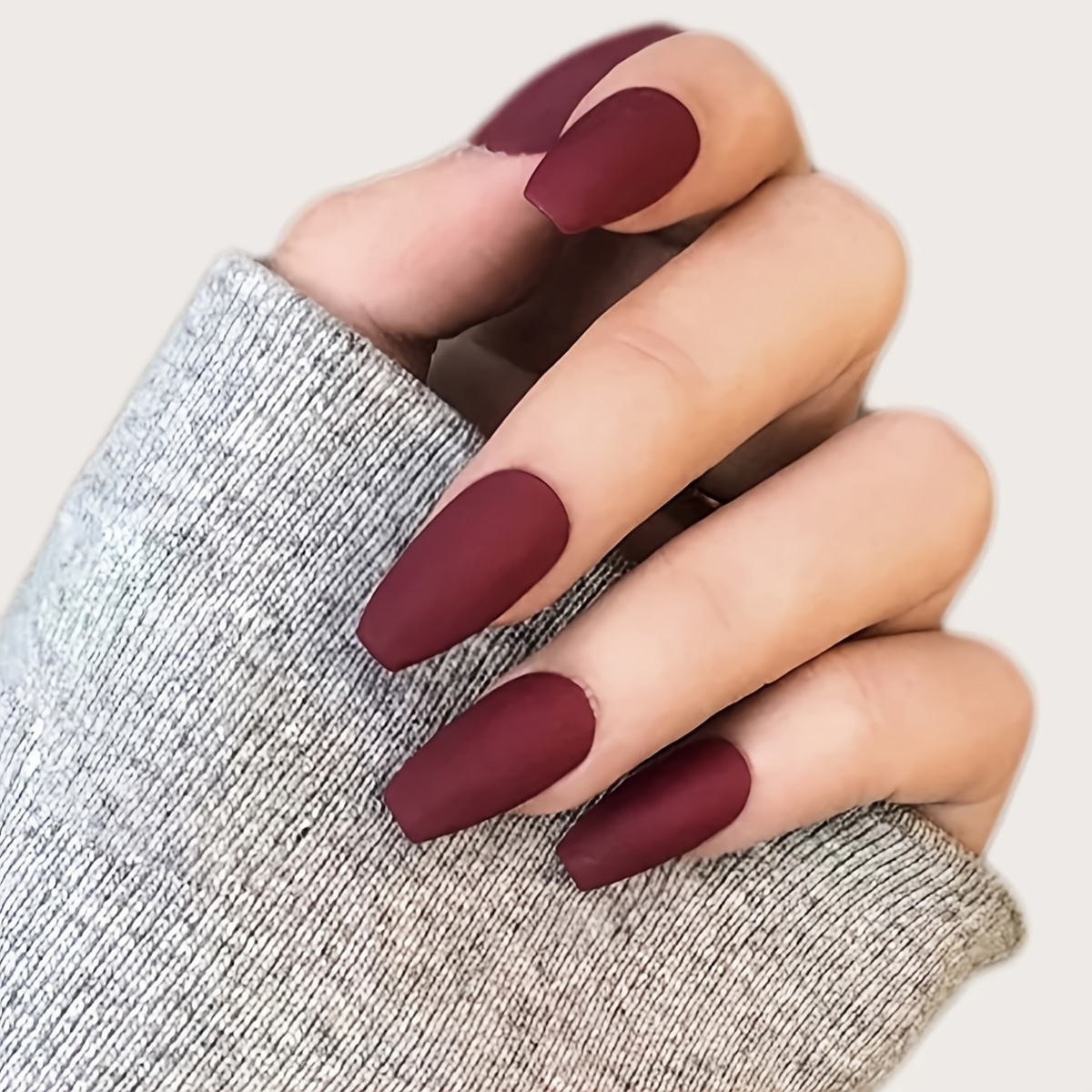 

24pcs Burgundy Matte Press-on Nails Set, Medium Length Coffin Shape With Jelly Glue & Nail File For Women And Girls - Parties, Dance, And Casual Attire, Full Coverage, Nail Polish