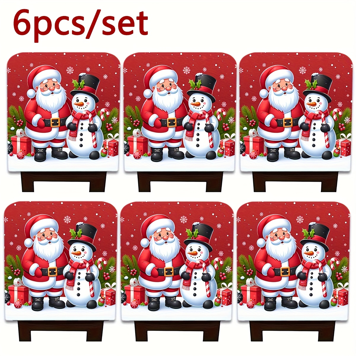 TEMU 4/6pcs, Modern Christmas Chair Cover Set, Dining Chair Slipcovers With Santa And Snowman Print, Printed Festive Chair Protectors For Home,