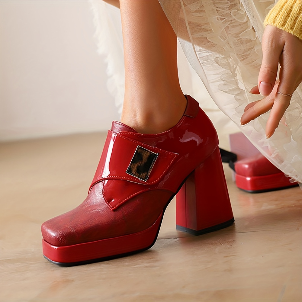 Women's Red PU Cover Mary Jane Dress Pumps