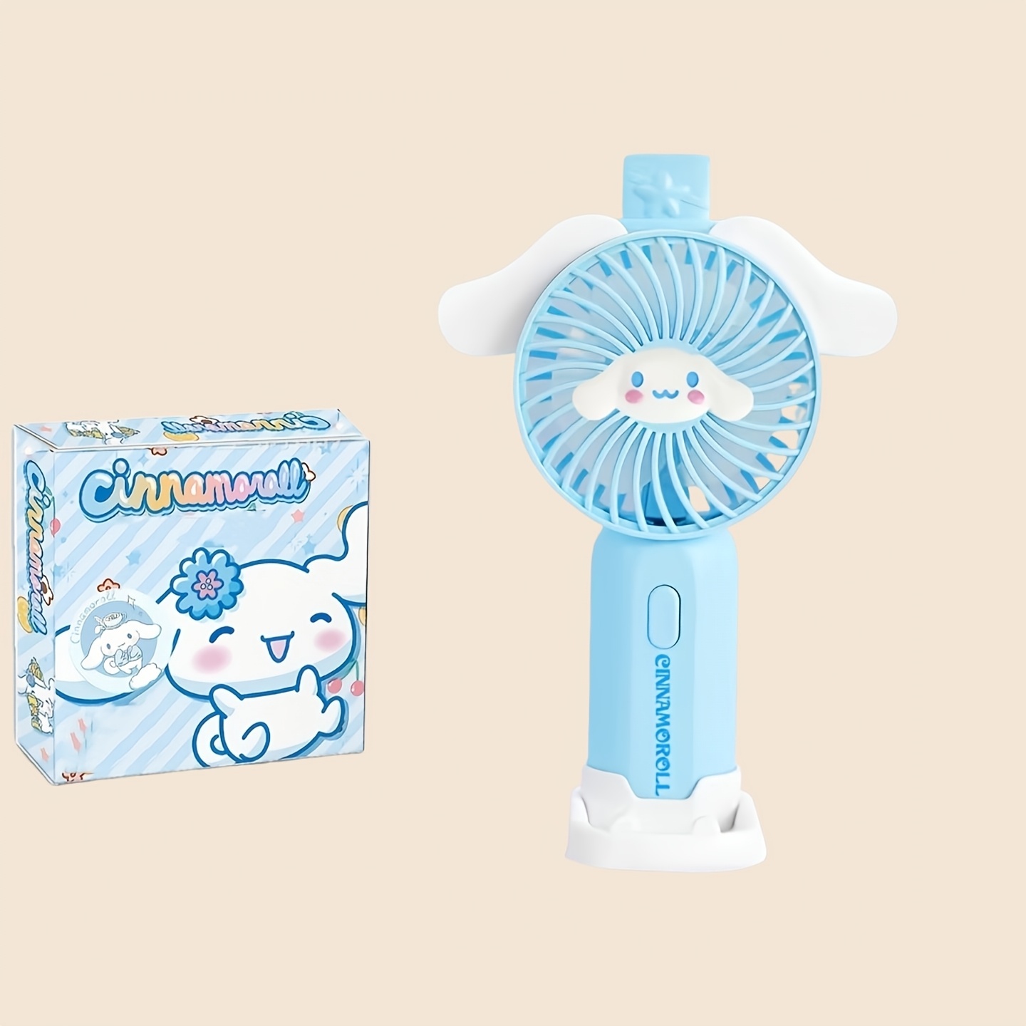 TEMU Cute Hand-held Portable Fan. My Melody And Cinnamoroll Desktop Fans. With 100 Stickers, 3-speed Wind, Necessary For Summer. Surprise Gift.
