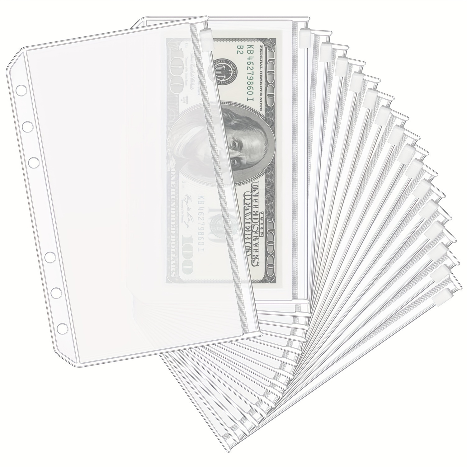 

16pcs A6 Binder Pockets 6 Hole Cash Envelopes For Budgeting, Clear Zipper Folders For 6 Ring Budget Binder, Money Envelope Binder Pockets Waterproof Pvc Document Pencil Pouch Organizer