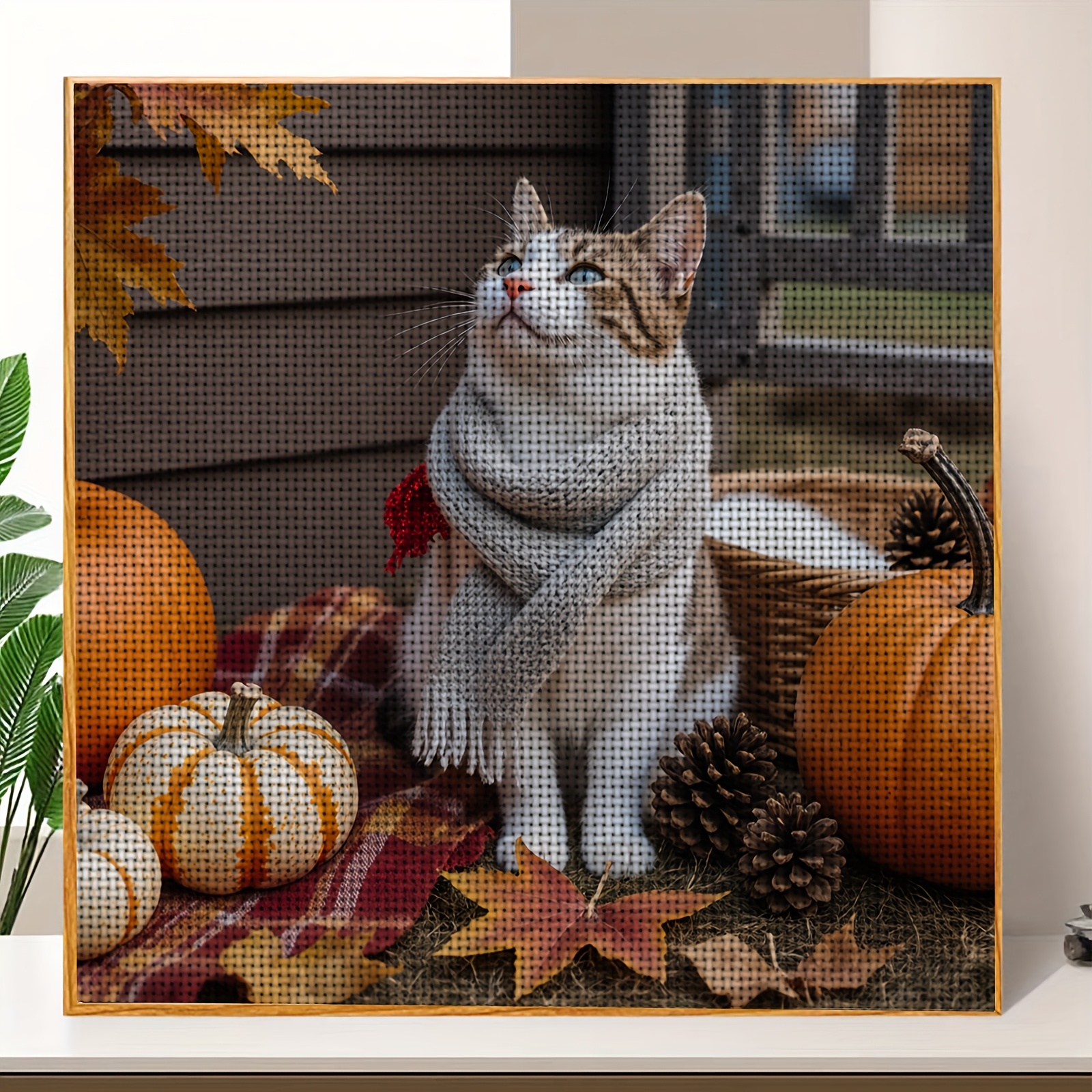 Beginner-Friendly Cross-Stitch Kit, Cute Cat Wearing Scarf