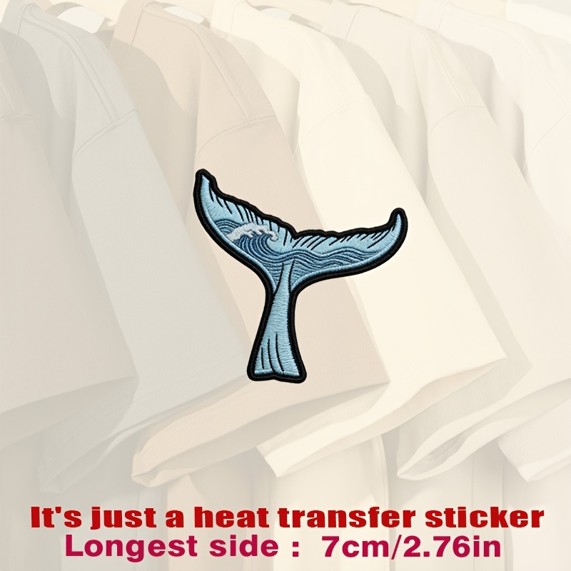 TEMU Parche de de Ballena Azul con Intrincados Patrones de Ondas y Blancos, en Negro, Stickers de Transferencia de Adecuados para Tejidos Planos como