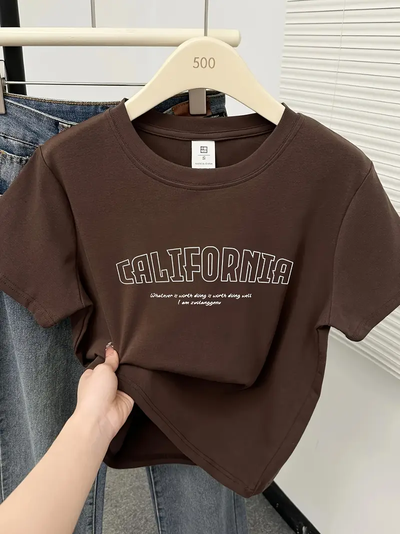womens fit short sleeve t shirt california graphic print round neck casual grey summer tee with california text machine washable casual attire comfortable daily wear Product details 5