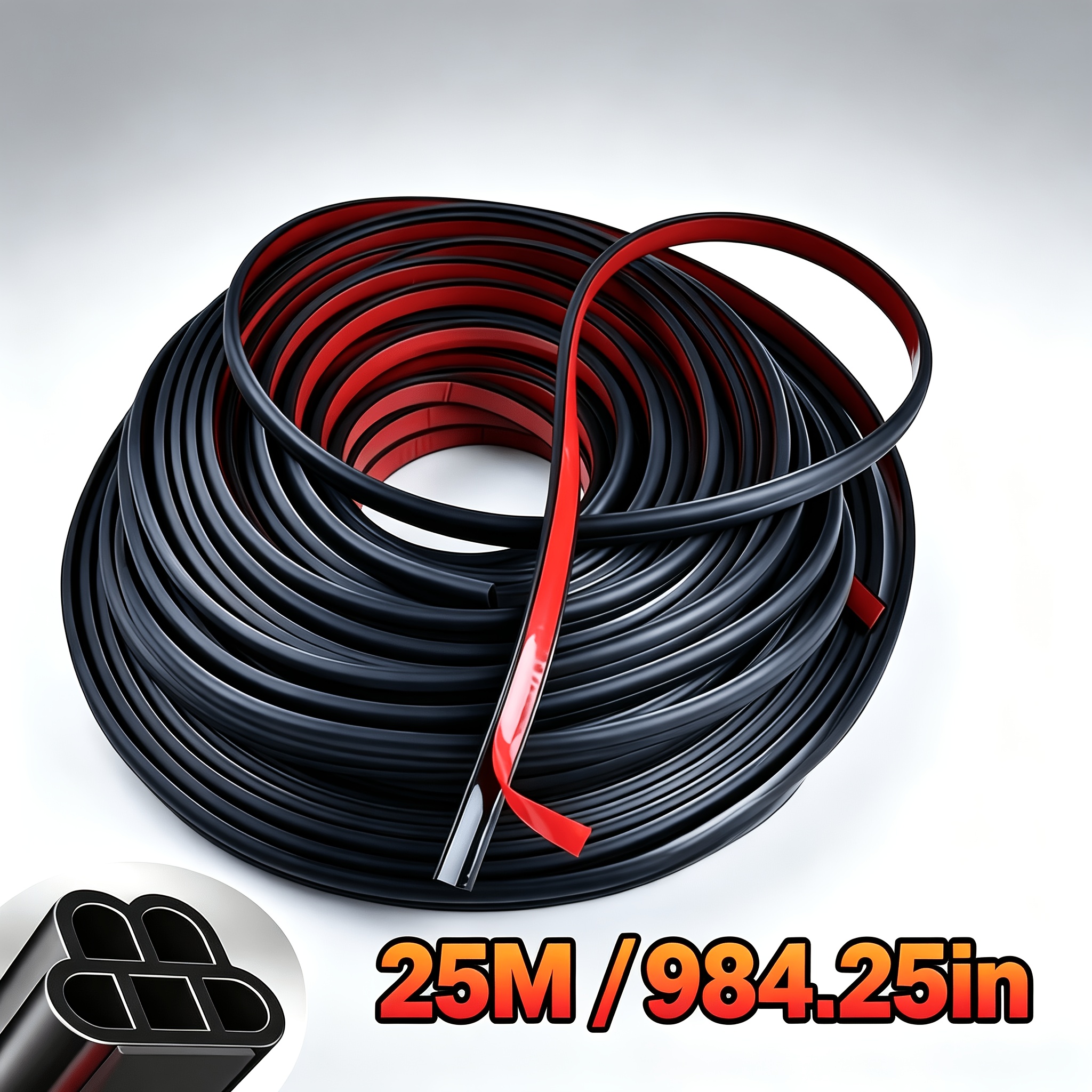 TEMU Automotive Rubber Sealing Strip With High-strength Double-sided Adhesive Backing. No Drilling Required With 984.25n/25m Adhesive For -and-stick