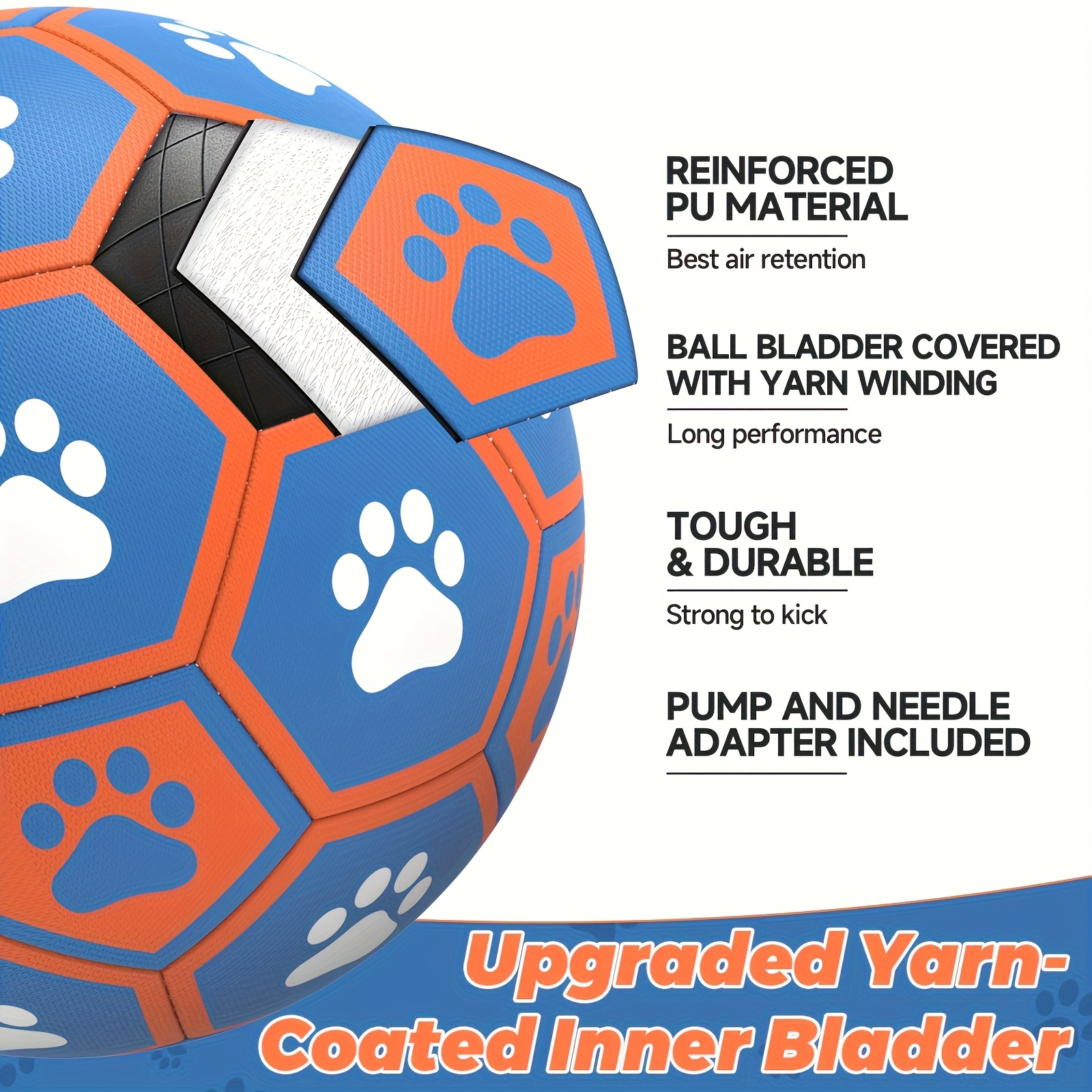 large heavy duty rubber dog soccer ball with tug of   straps inflation like tube individually blowable paw print toy for medium large dogs puppies adults durable chew resistant pet ball for fetch training play herding ball for dogs herding ball for dogs large dog herding ball interactive play ball with tail for dogs dog   herding ball interactive dog ball for large dogs ball thrower for dogs interactive dog ball Product details 5