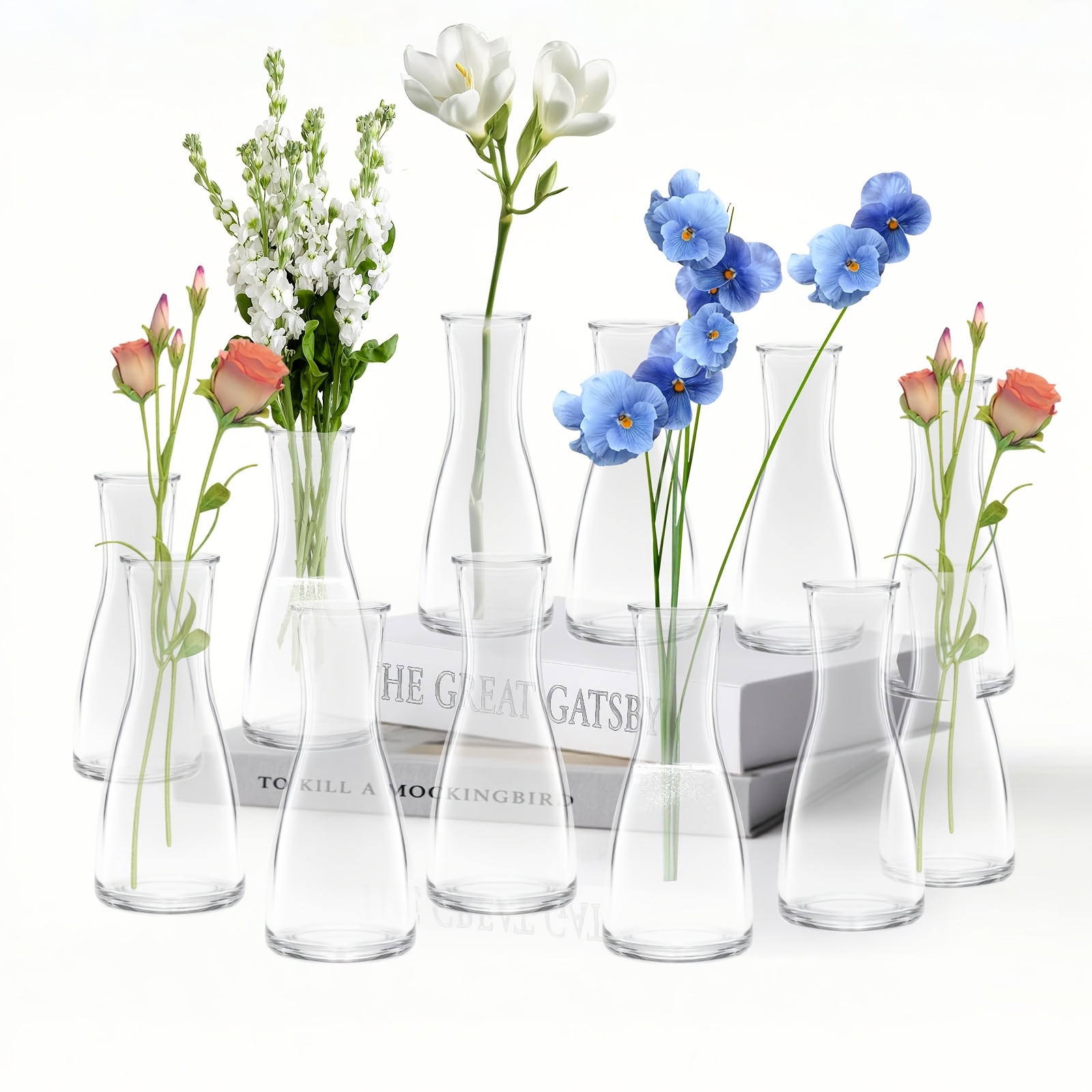 Image of Small Vase, 12 Glass Vases, Small Table Centerpiece For Wedding Decoration, Small Glass Vase, Glass Vase For Table Decoration, Centerpiece, Wedding Decoration