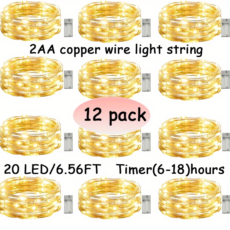 TEMU 12 Pack Touch-control Fairy With Brushed Copper Wire & Warm Leds - Battery- -and-play String Suitable For Christmas, Weddings, Parties, / (20-