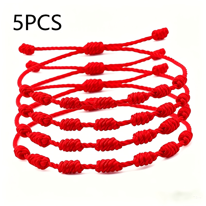 TEMU Bracelet en corde rouge à nœuds, 5/10 pièces, bracelet de couple tressé à , réglable, unisexe, corde de bénédiction. Symbolise fortune et