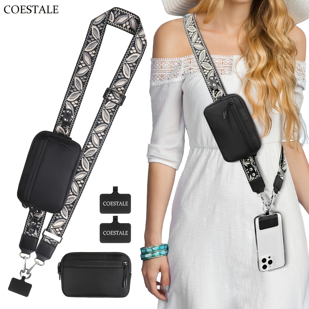 TEMU Coestale Women's Bohemian Rfid-blocking Crossbody Bag With Phone Holder Suitable For Full-case Smartphones, Adjustable Strap & Multi-zipper