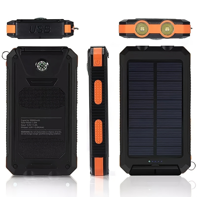 2025 super 30000mah usb portable charger solar power bank for cell phone solar mobile power portable charger for all devices long lasting travel camping led flashlight compass and hiking for festival details 1