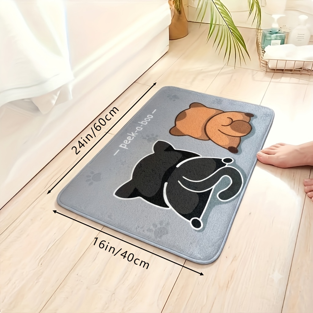 TEMU 1pc Cute Cartoon Pattern Floor Mat, Machine Washable Bathroom Non-slip Mat, Soft Flannel Bath Blanket, Room Bathroom Absorbent Carpet, Bathroom