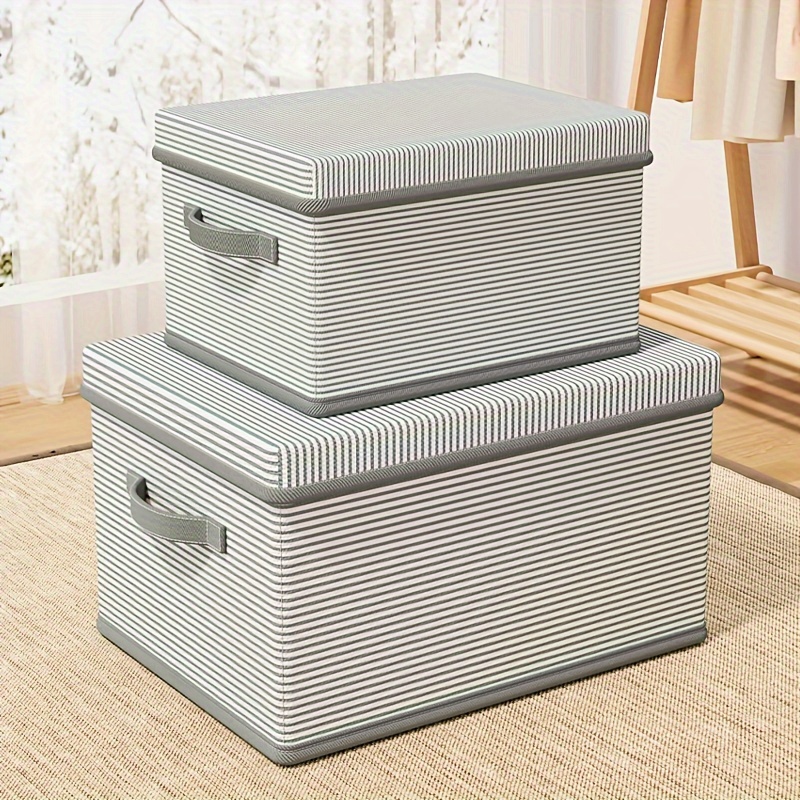 

dust-free" Large Blue Striped Storage Box With Lid & Handle - Dustproof, Portable Organizer For Clothes, Blankets, Toys - Under 3.2ft Cubic Capacity