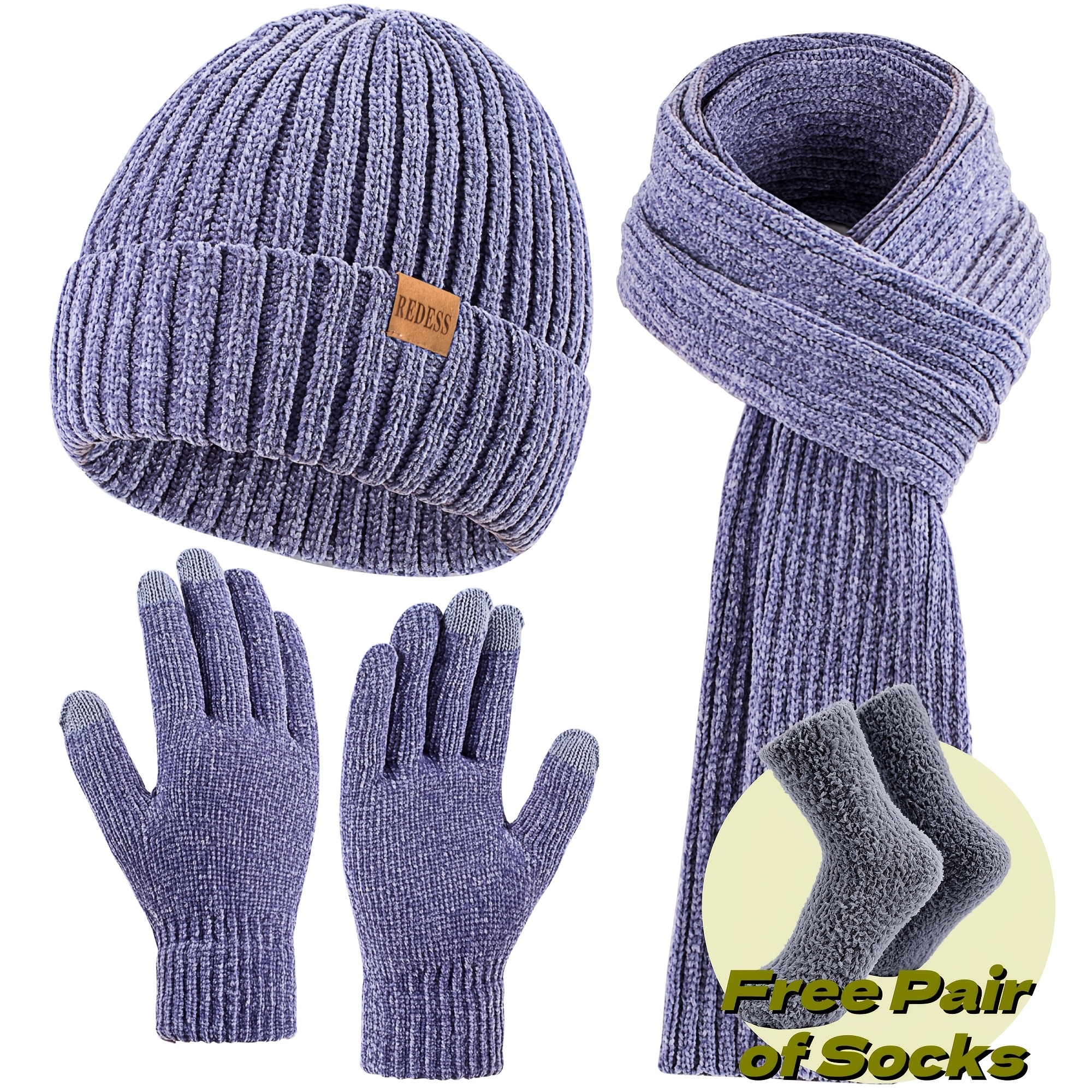 TEMU Women's Winter Hat Scarf Gloves Set, Fleece-lined Beanie Hat With Long Scarf And Touchscreen Gloves, Weather Additions, Christmas Gifts And