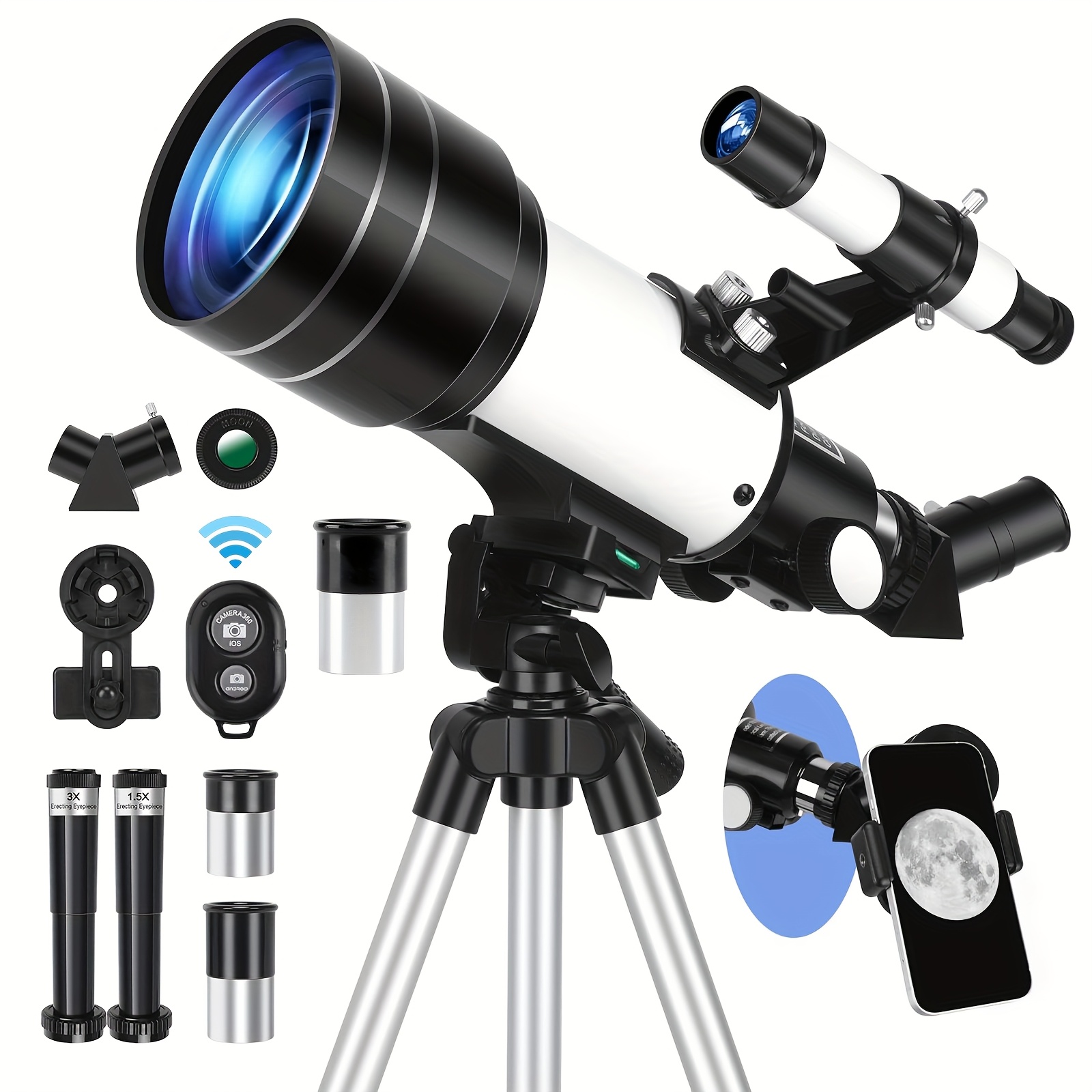 TEMU 150x Telescope, 70mm Large Aperture Telescope For Adults High Powered, Portable Astronomical Telescope With Tripod Phone Adaptere And Remote