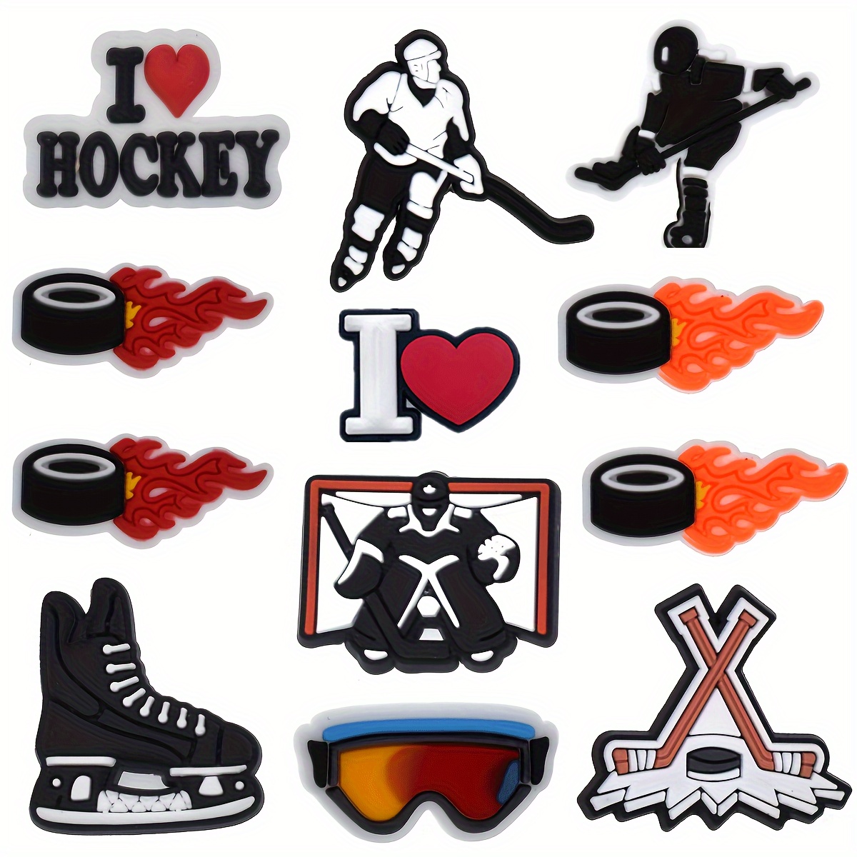 

12pcs Cartoon Hockey Themed Pvc Pin Set, Ideal For Bags, Wristbands, And Accessories, Perfect Gift For Sports Enthusiasts, Birthday, Christmas, Valentine's, Halloween