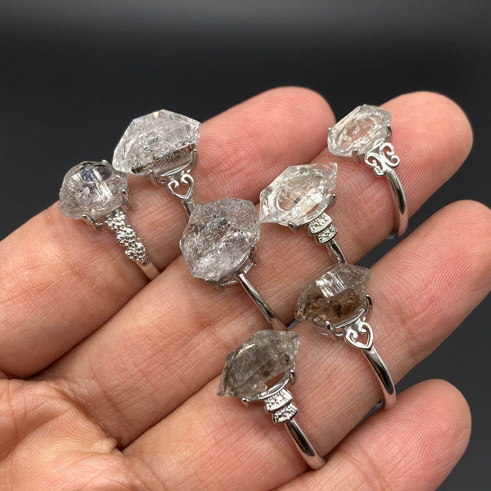 

1pc Natural Diamond Ring Adjustable Double Terminated Quartz Irregular Real Gemstone Rough Stone Jewelry For Men Women Wedding Party Holiday Wear