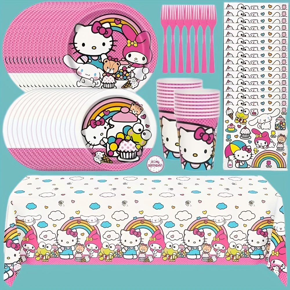 

Sanrio Hello Kitty Birthday Decoration Set Melody Hello Kitty Plates And Napkins, Tablecloths, Cups, Stickers - Hello Kitty Party Decorations And Supplies