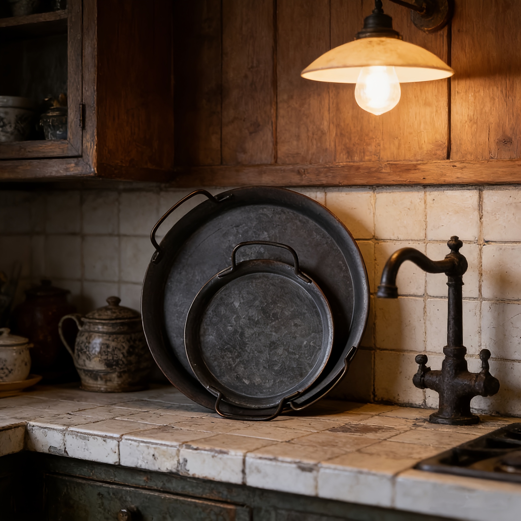 Image of 2pcs Set Of Retro Round Trays With Handles, Farmhouse Country Serving Food Trays, Table Centerpieces, Decorative High-quality Iron Metal Fruit Trays (non-food Contact)