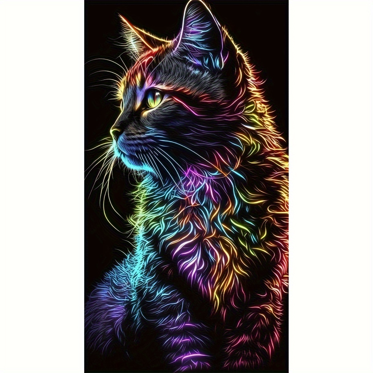 Image of Cool Colorful Cat Animal Diamond Painting Tool For Adults 5d Tool For Beginners Diamond Gemstone Home Wall Painting Art Decoration Gift Art Supplies, Craft And Sewing