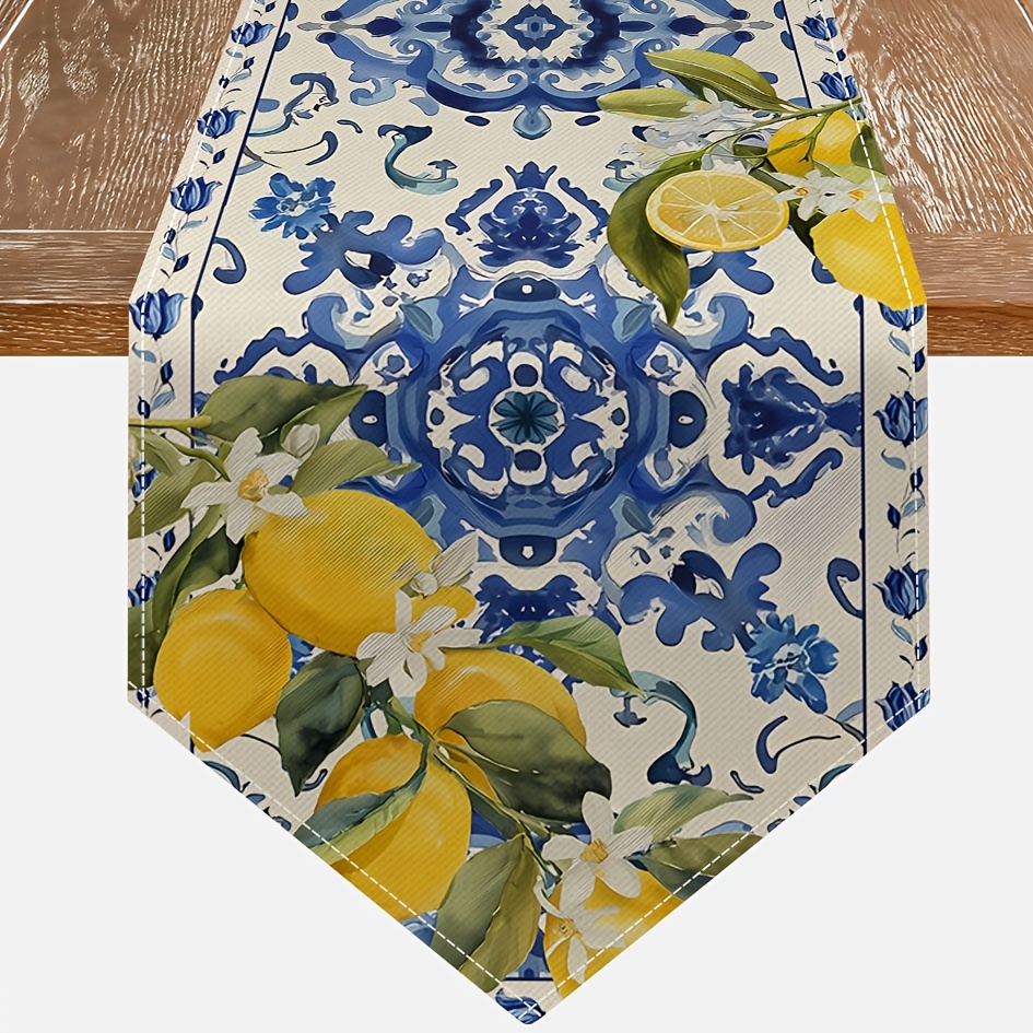 TEMU 1pc Dokriy, Porcelain Lemon Table Runner, Mediterranean Style Fruit Floral Table Decor, Summer Kitchen Dining Room Table Decoration