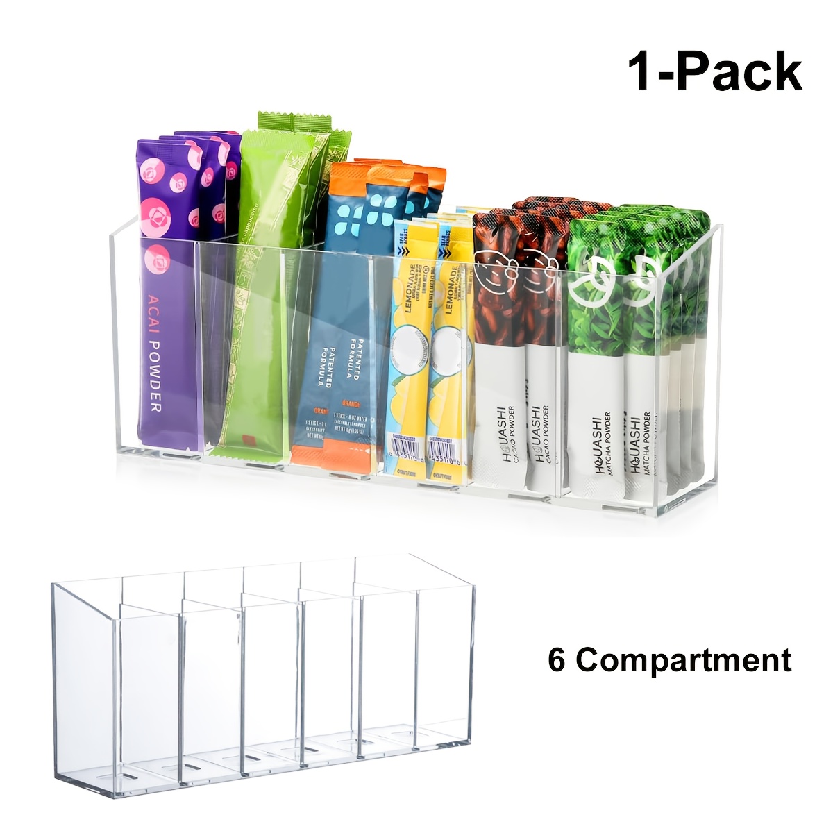 TEMU 1 Clear Organizer For Drink Packets With Removable Sections, Featuring Adjustable Dividers For Kitchen Or Office Use, Designed To While Storing