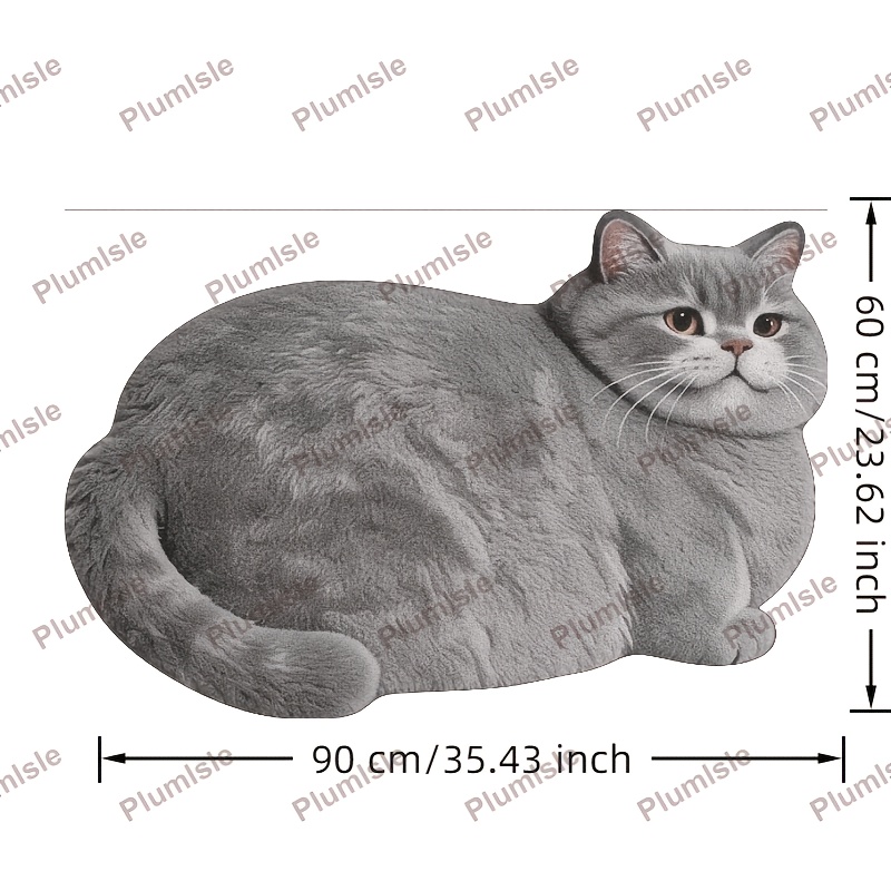 TEMU Faux Imitation Cashmere 900g + 9mm 2d Painting Tilted Head Blue Cat Bathroom Doorway Irregular Shaped Mat, Ins-style Adorable Cat Entrance Hall