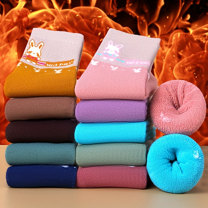 

5pcs Cozy ' Socks - , Warm Fleece-lined For , Fall/winter Outdoor Activities