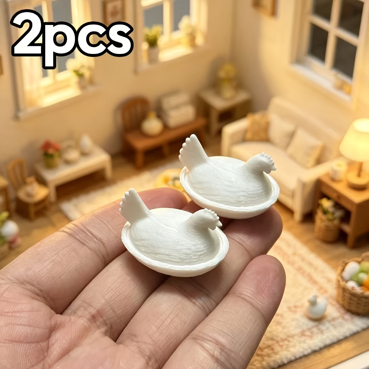 TEMU 2pcs Set, Realistic Mini Hen-shaped Storage Bowl Plastic Model, Miniature Model, Diy Dollhouse Storage Ornament, Vintage Kitchen, Living Room,